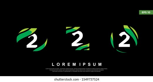 geometric initial number 2 logo inside leaf frame. modern icon, template design