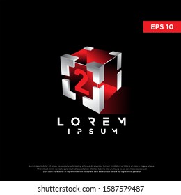 geometric initial number 2 on a cube logo. modern icon, template design