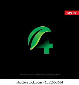geometric initial number 4 leaf font. modern logo, icon template 