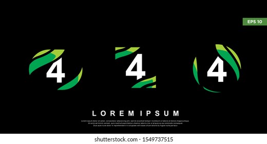geometric initial number 4 logo inside leaf frame. modern icon, template design