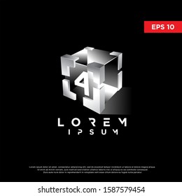 geometric initial number 4 on a cube logo. modern icon, template design