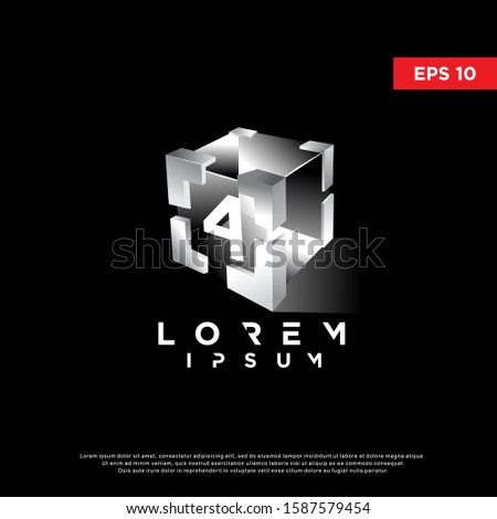 geometric initial number 4 on a cube logo. modern icon, template design
