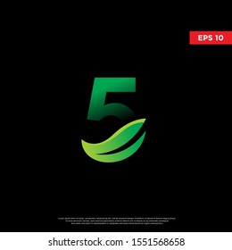 geometric initial number 5 leaf font. modern logo, icon template 