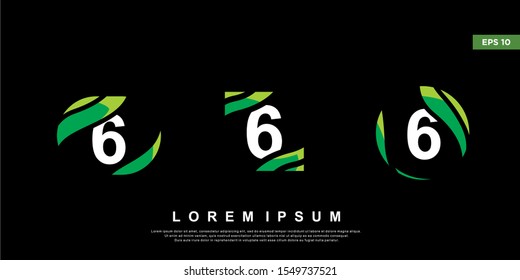 geometric initial number 6 logo inside leaf frame. modern icon, template design