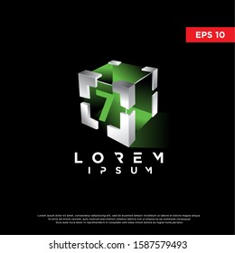 geometric initial number 7 on a cube logo. modern icon, template design