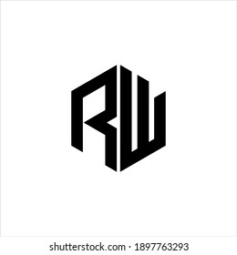 Geometric Initial RW Logo Design, with Cube Hexagon Icon Vector