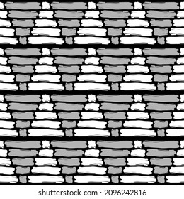 Geometric ink and pen drawing. White, black, gray. Boho texture for ethnic fabric. Seamless pattern. Vector illustration for web design or print.
