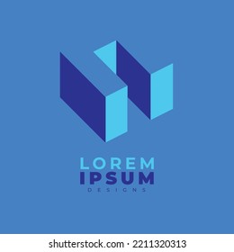 Geometric inside cut logo. N Letters. N cube monogram. Construction logo. Letter N 3D Logo.