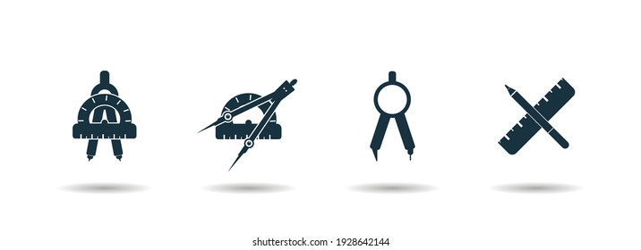 Symbolsatz für geometrisches Instrument. Kompass mit schlichtem schwarzen Bleistift