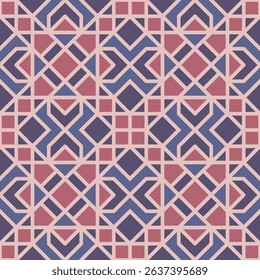 Geometric Interlocking Squares and Triangles Seamless Pattern in Pastel Colors