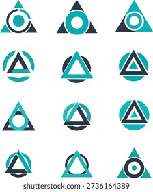 Geometric Interlocking Triangle and Circle Logo Set - Teal and Grey Abstract Icons