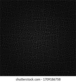 Geometric Intricate Maze Pattern. Black on black