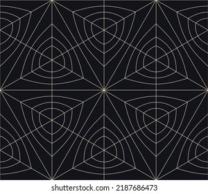 Geometric Intricate Outline Grid Mystical Seamless Pattern Vector Abstract Background. Bizarre Magic Witchcraft Linear Web Structure Repetitive Black White Back. Line Art Ornament Graphic Illustration