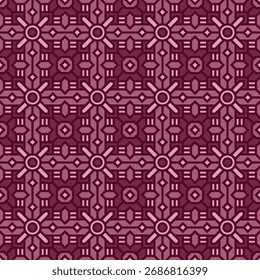 Geometric Intricate Repeating Ornament Pattern in Deep Maroon and Light Rose