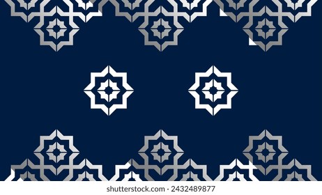 Geometric Islamic elegant navy blue border. Traditional ornament vector illustration.