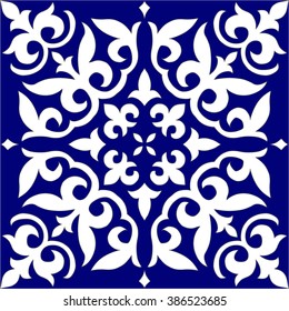 Geometric Islamic Pattern Arabesque blue and white, square
