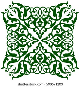 Geometric Islamic Pattern Arabesque green and white, vector.