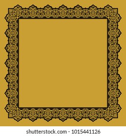 Geometric Islamic Pattern Arabesque,  Square Frame, black and gold. Vector.