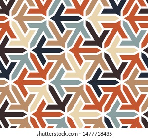 Geometric islamic pattern with arrows. Color geometric arabic vector texture for cloth, textile, wrapping, wallpaper
