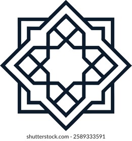 A geometric Islamic pattern with a blue outline forming a bold star.