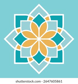 Geometrisch islamitisch patroon met echte oranje en witte kleuren op een grijze achtergrond
