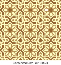 Geometric Islamic Seamless Pattern Arabesque, brown and white colors