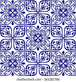 Geometric Islamic Seamless Pattern Arabesque blue and white, patchwork