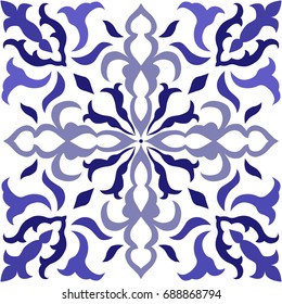 Geometric Islamic Seamless Pattern Arabesque blue and white, vector.