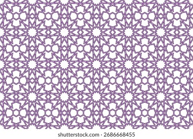 Geometrisches islamisches nahtloses Muster in violettem Umriss.