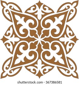 Geometric Islamic Tile Pattern Arabesque brown and white, square