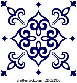 Geometric Islamic Tile Pattern Arabesque blue and white, square