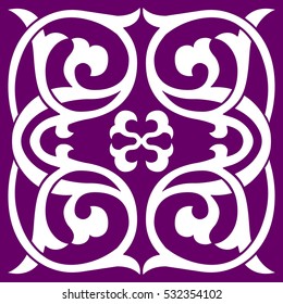 Geometric Islamic Tile Pattern Arabesque violet and white, square