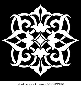 Geometric Islamic Tile Pattern Arabesque, template, stencil, black and white, square.