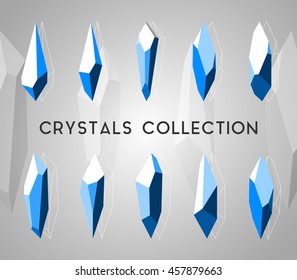 Geometric isolated crystals set. Geometric 3d and outlines shapes for modern backgrounds, trendy icons and logotypes.