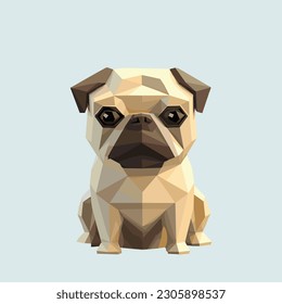 Geometric isolated dog character on a background in the style of low poly and lettering, bull dog vector illustration art