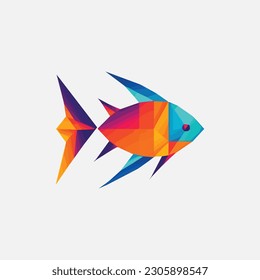 Geometric isolated fish on a white background in the style of low poly and lettering, marine life