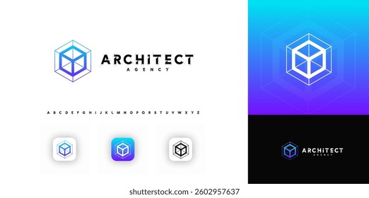 Geometric isometric cube logo for architecture studios, design agencies, branding. Vector illustration