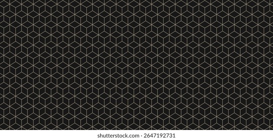 Geometric isometric cube mesh pattern with black strokes and rhombus design layout