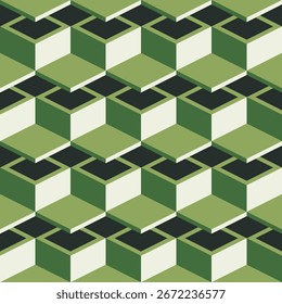 Geometric Isometric Cube Seamless Pattern Illustration in Shades of Green