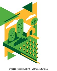 Geometric and isometric pattern, Decoration for Sustainable Agriculture brochure. Vertical design element