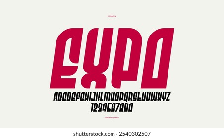 Geometric italic bold elegant sans serif typeface, vector thick minimal simple minimal font, retro poster and advertising letters and numbers alphabet for logos headers or slogans.