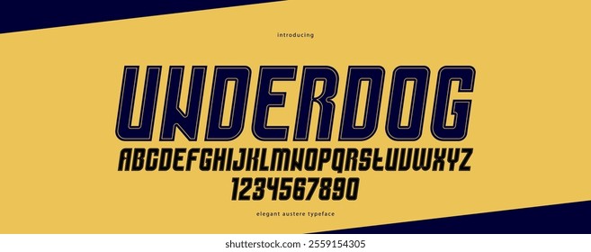 Geometric italic and bold sans serif typeface, vector thick and massive minimal font, poster and advertising letters and numbers alphabet for logos headers or slogans.