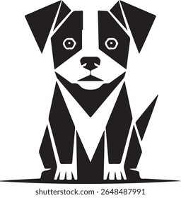 Jack geométrico russell terrier cão sentado silhueta de vista frontal