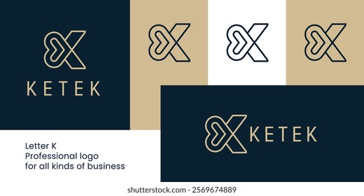 Geometric K Monogram with Heart Shape