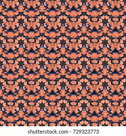 Geometric kaleidoscope mandala. Vector background - symmetric seamless pattern design in white, orange and blue tones.
