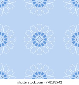 Geometric kaleidoscope mandala. Vector background - symmetric seamless pattern design in gray, neutral and blue tones.