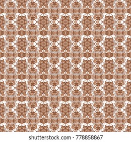 Geometric kaleidoscope mandala. Vector background - symmetric seamless pattern design in white, yellow and brown tones.