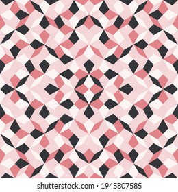 Geometric kaleidoscope style futuristic pattern in pink tints and black color. Vector seamless pattern design for textile, fashion, paper, packaging, wrapping and branding