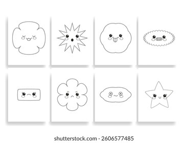 Geometric Kawaii Dot-to-Dot Vector Background Illustration  