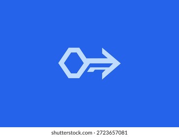 A geometric key merged with an arrow shape, symbolizing direction, access, progress, guidance, movement, and purposeful design